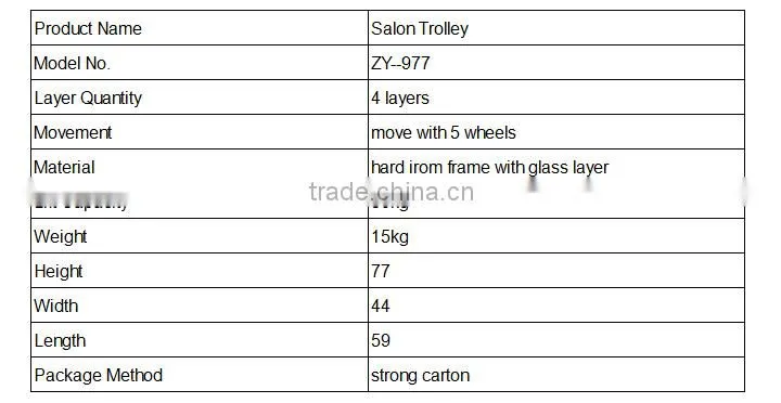 Professional salon equipment salon trolley with glass material