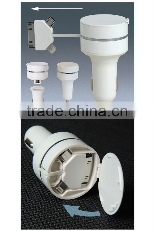 3 in 1 travel car charger with retractable cord/retractable car charger