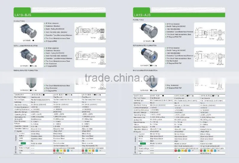 YUMO CE certification LA19-BJS delta bring metal ring with lamp button switch