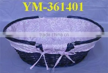 willow shopping basket with handle and fabric