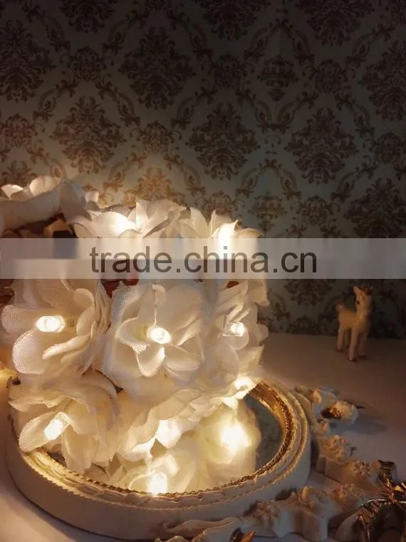 White Rose Flower Garland Fairy and String Lights Wedding Decor