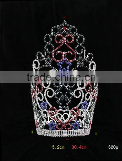 Hair Accessories Wholesale 30cm tall red and green color rhinestone crystal jewelry pageant crowns