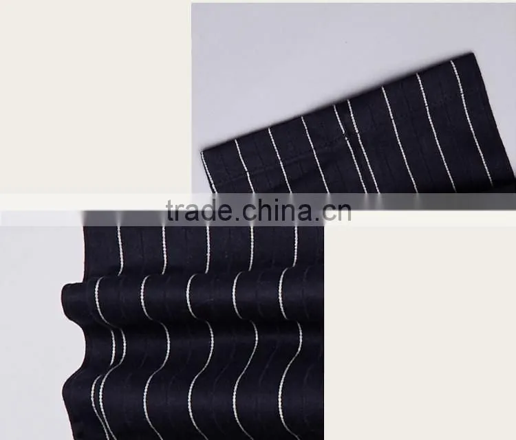 2017 latest design 3 pieces suits with long blazer waistcoat and pants dark blue stripe suite made in china