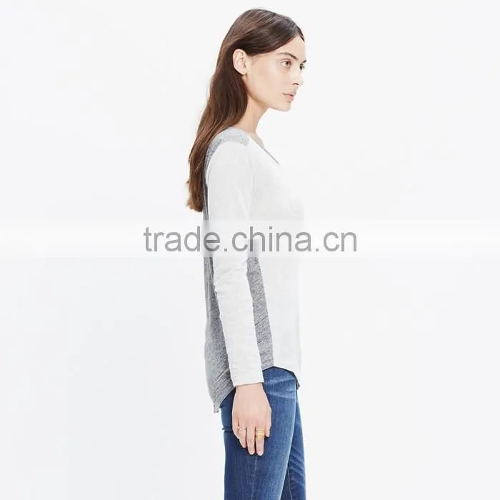 Women slub long-sleeve crewneck custom t shirt in colorblock