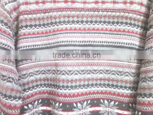 Crew neck classic stylish jacquard all over body mens multi color sweater