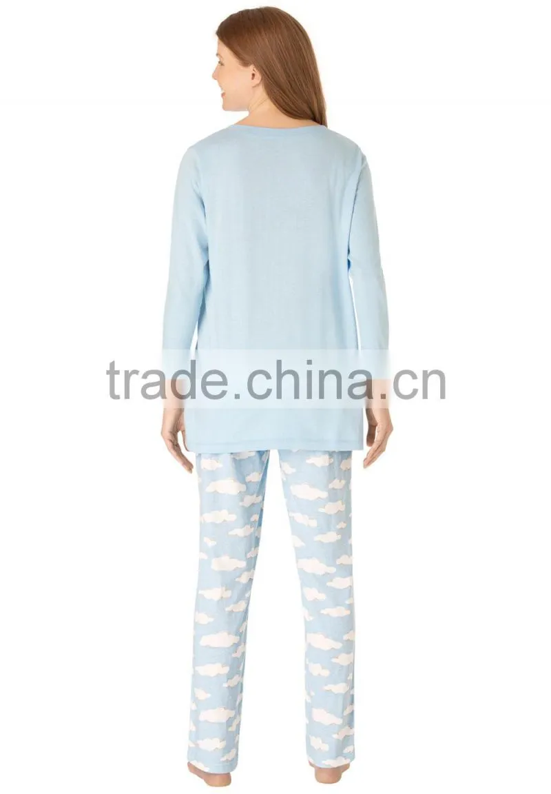 women blue printed cheap pajamas set