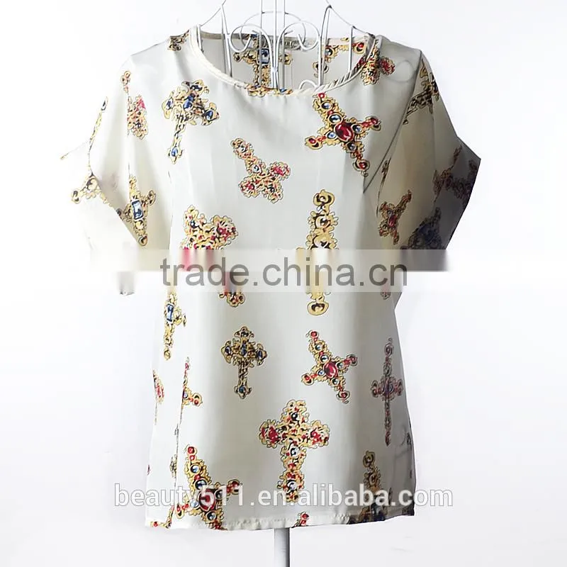 Short sleeved large print chiffon jacket shirt SD103