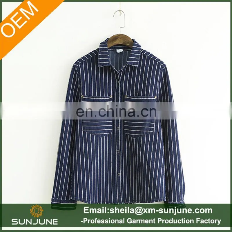 Female long striped denim coat women coat