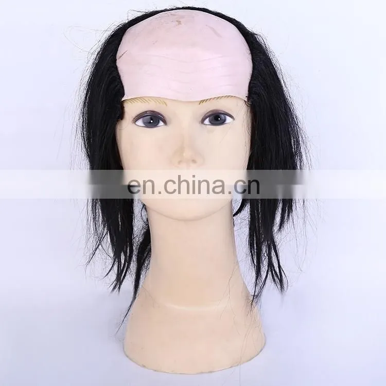 Freaky Zombie Wig Black Bald Top Halloween wig