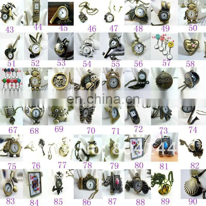 W211 wholesale Antique brass bronze pocket watch chain charm pendant watch necklace nickel free lead free