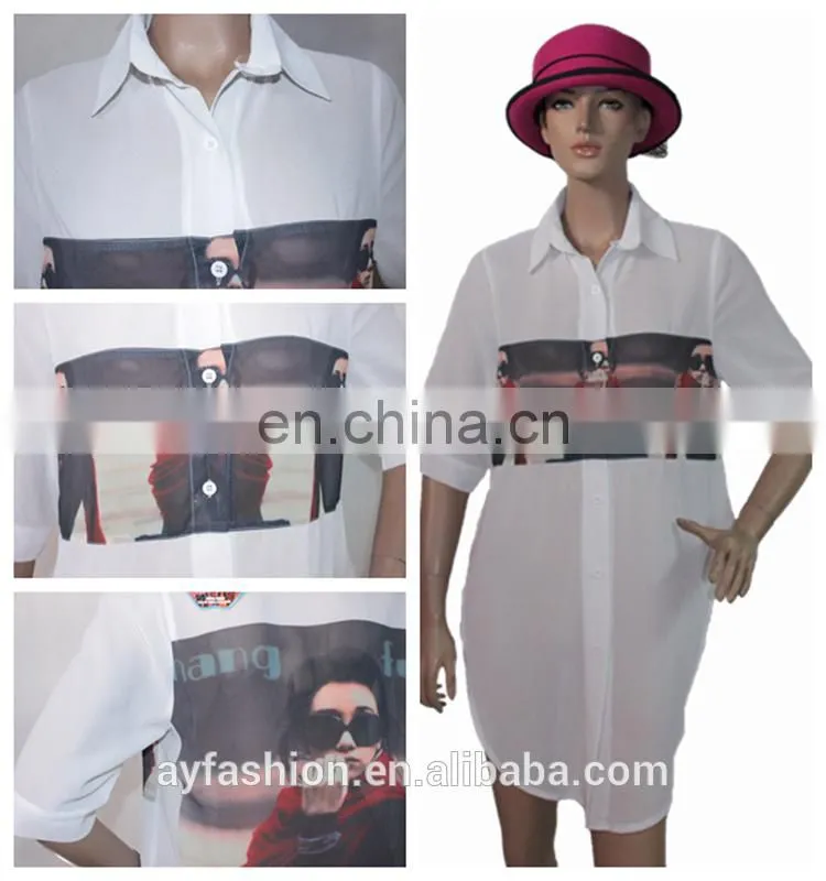 2016 Slim fit Trendy design High quality long sleeve women/ladies shirt chiffon long shirt