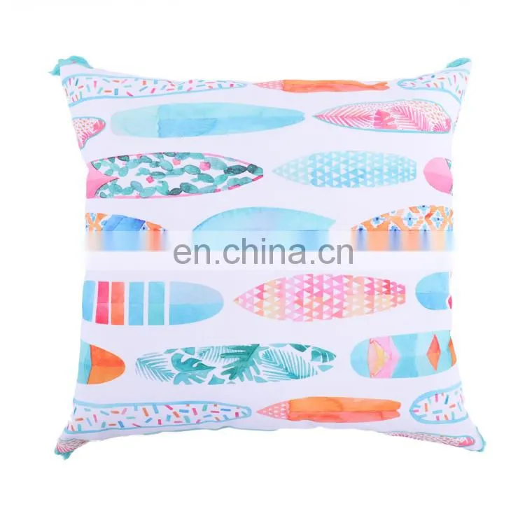 Colourful lively spun polyester green plants pattern printed sofa cushion covers with tassels