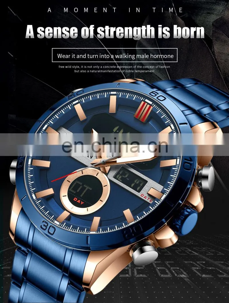 CURREN 8384 Men's Digital Watches Fashion Sport Stainless Steel Chronograph Luminous LED Gold Watch