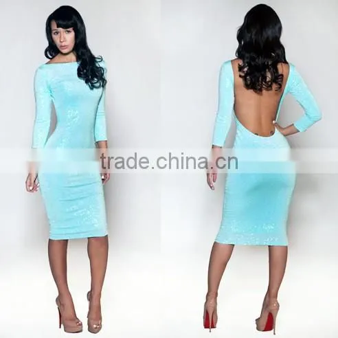 Ladie fashion dress Long Sleeve evening dress Halter Sexy Dress