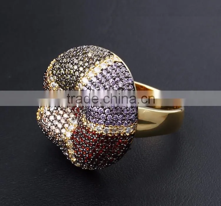 New Colorful Cubic Zirconia Pave Setting CZ Party Jewelry Trend Gold Thick Snake Ring