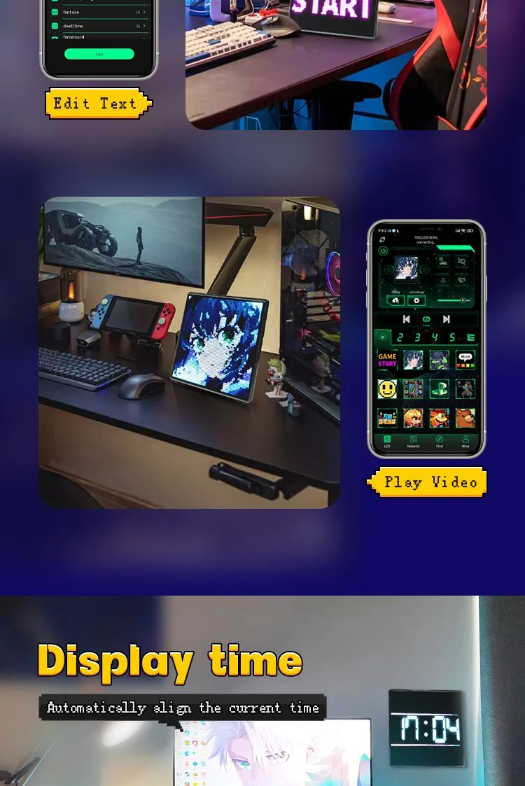 64*64 Automotive Atmosphere Pixel Screen Bluetooth Pixel Screen DIY Decorative Lights Modification Universal Car Ambient Light
