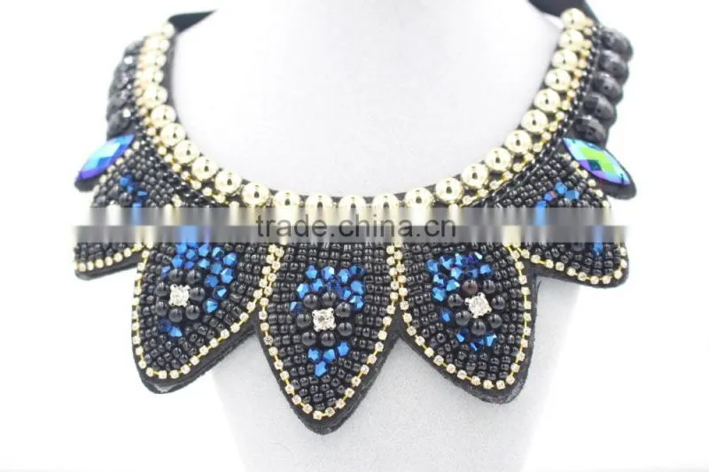 Giant blue necklace fashion crystal jewelry necklace gold chain bead necklace