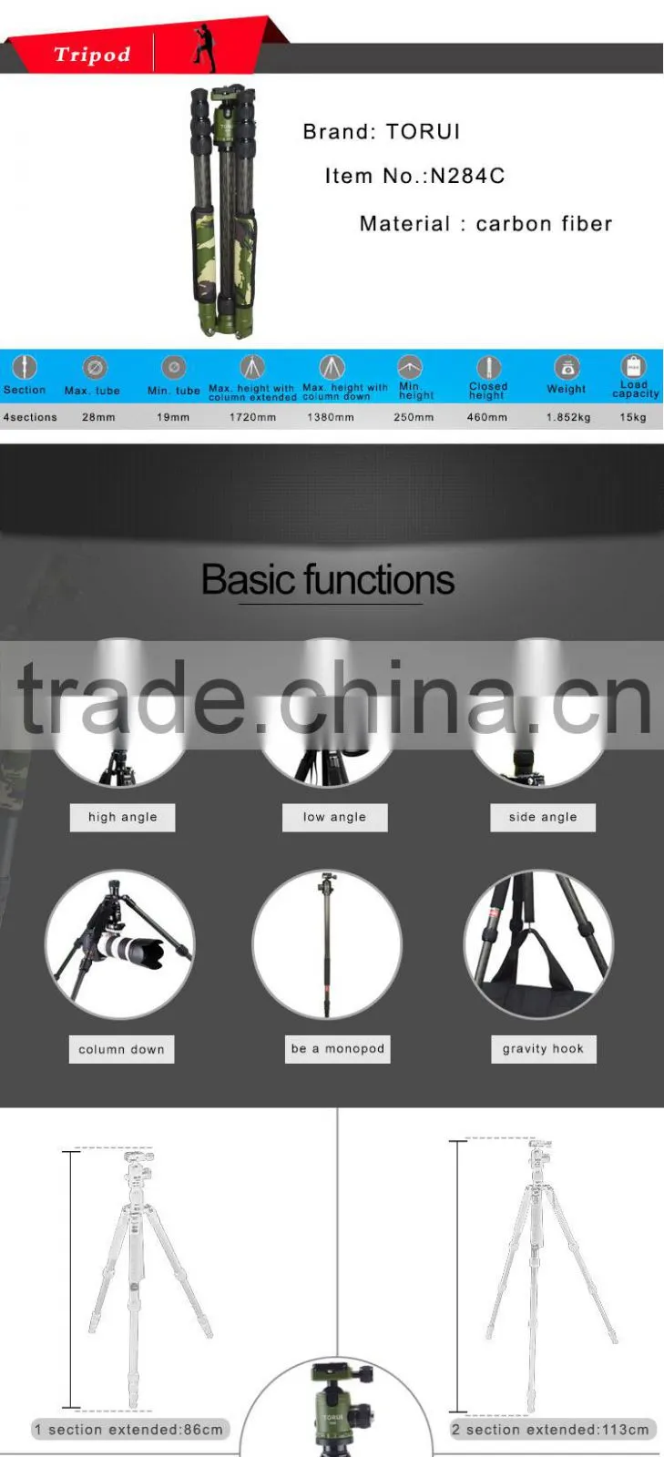 DSLR & Digital Camera Tripod applicable max tube lightweight digital accessories tripod with carbon fiber tube