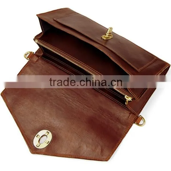 2016 gray color casual leather flap with hardware closure lady clutch bag