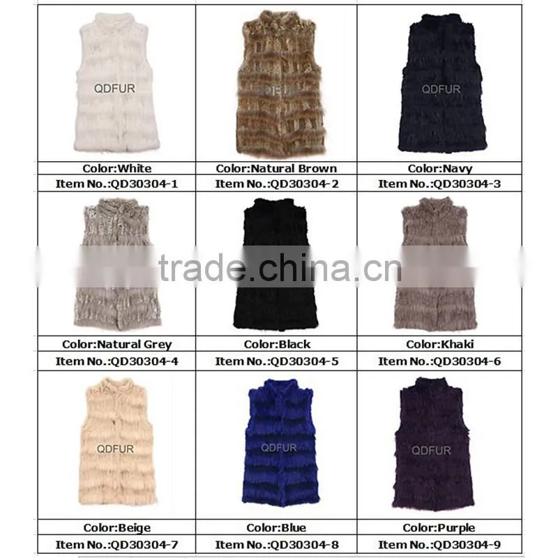 QD30304-5 Womens Sweater Vest of Rabbit Fur Gilet with Raccoon Fur Patchwork Vests