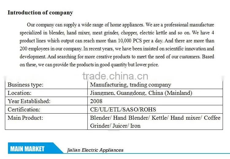 Jialian Popular Selling Plastic Electric Meat Mincer