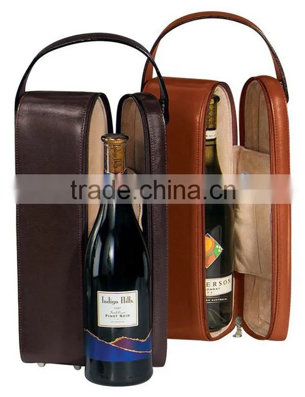 Top Grade PU Leather single wine bottle holder with hand strap