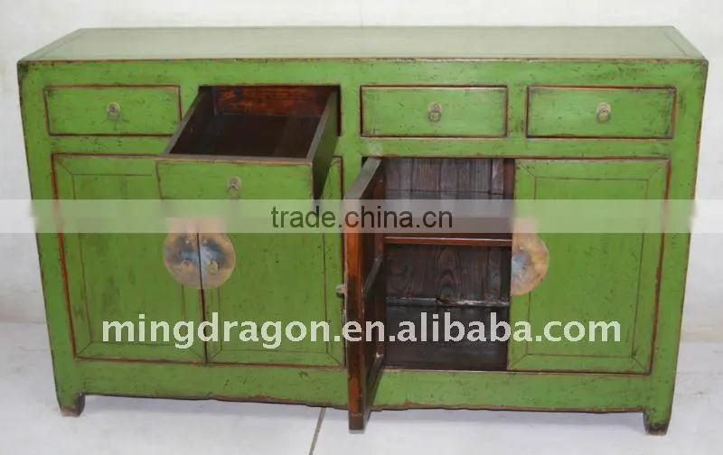 Chinese Antique Style Jilin Green Four Door Four Drawer Cabinet
