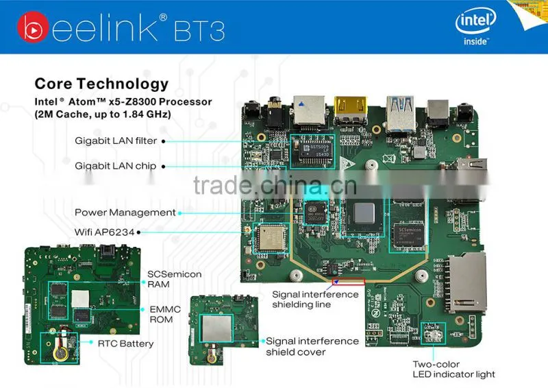 New Beelink BT3 TV BOX MINI PC intel x5-Z8300 2.4G+5.8G WIFI Bluetooth 64-Bit