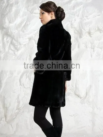 rex14054 lady classic rex rabbit fur coat black stand collar