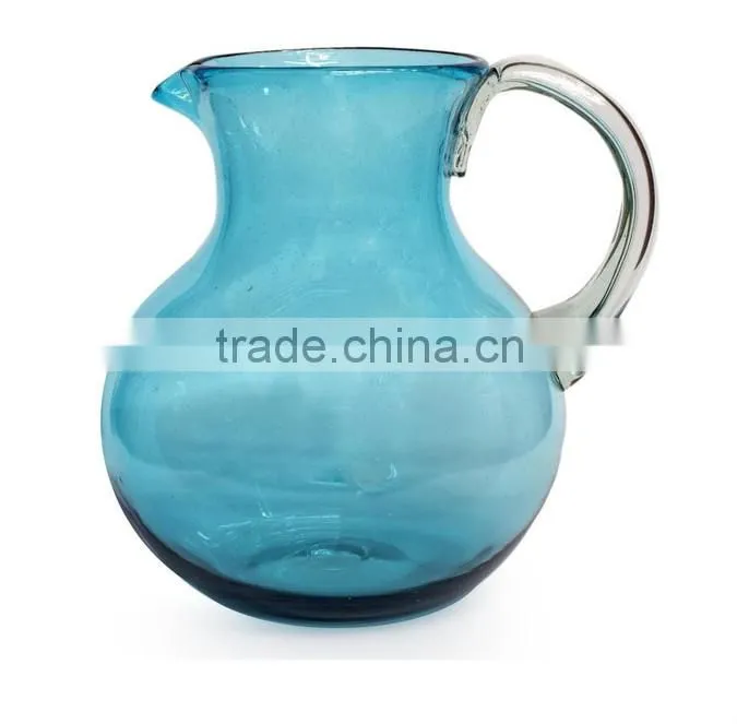 Leadfree customized size Certified International blue spray color 3-quart Pitcher with handle big belly home decor