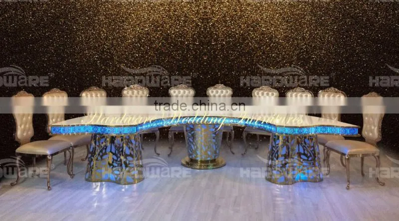 half moon hotel dining table , led light half round banquet dining table