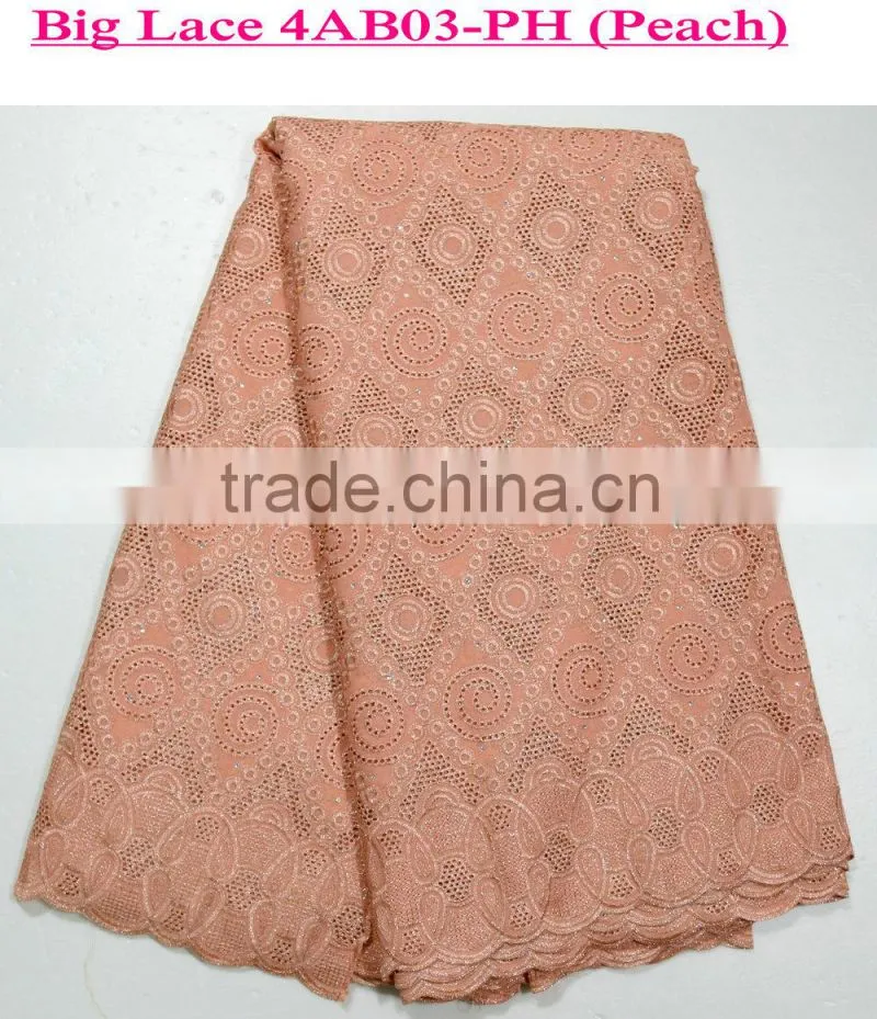 Latest lace 2015 embroidered cotton voile fabric royal blue swiss cotton lace fabric