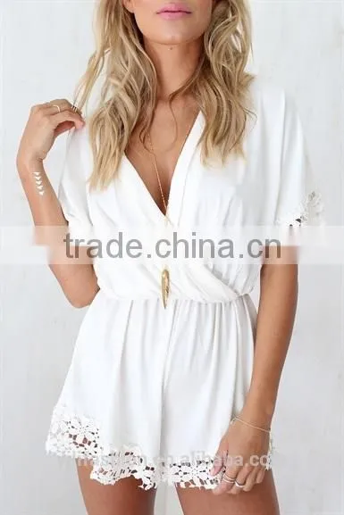 chic Cream Lily Playsuit custom printing one piece jumpsuit sex jumpsuit