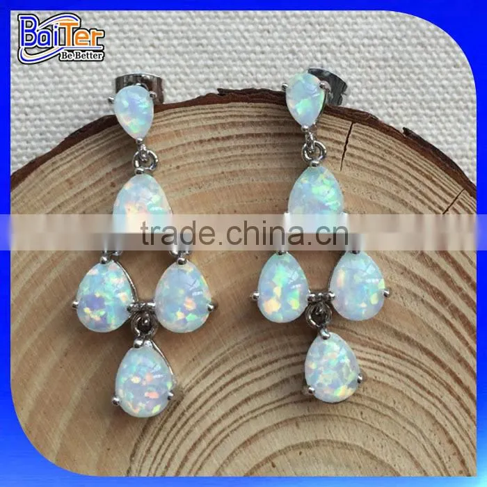 Fashion 925 Sterling Silver Stud Dangle Fire Opal Earring Wholesale