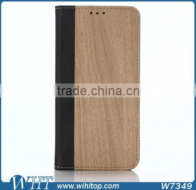 Mobile Phone Case for Galaxy S7, Wood Leather Case for Samsung