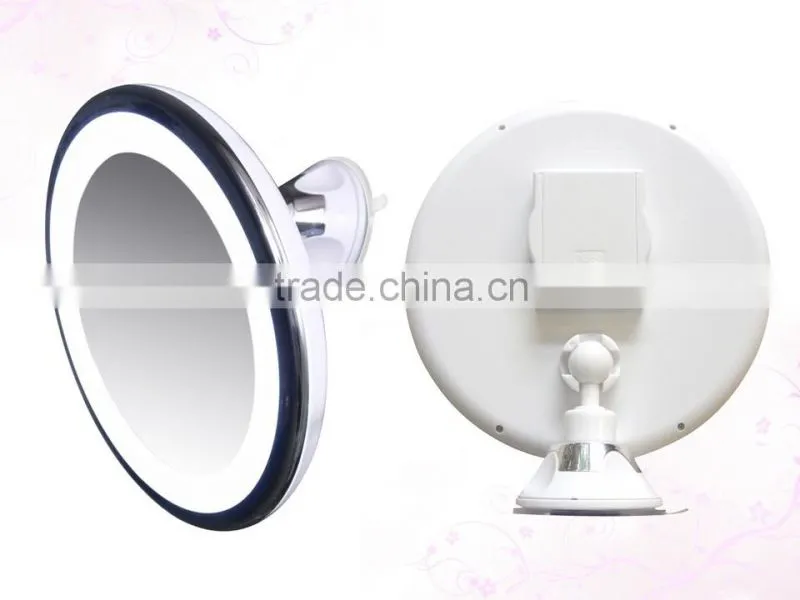 Bathroom makeup mirror with led light and suction cup