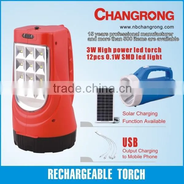 high powerful led plastic led solar torch with USB