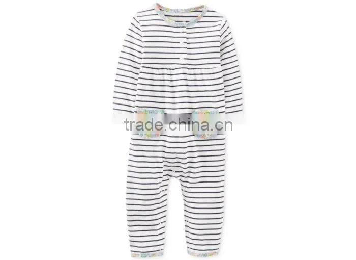 Newest 100% Cotton Baby Clothes Casual Stripe Romper With Pockets For Girls