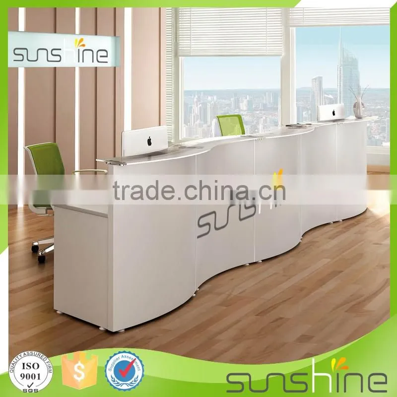 2016 new design white color size can be customized cheap reception desk from Sunshine Furniture YS-RCT03