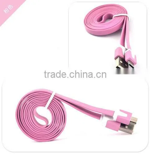 USB2.0 A to Micro USB B Data Sync Charge Cable Noodle Type Flat Pink