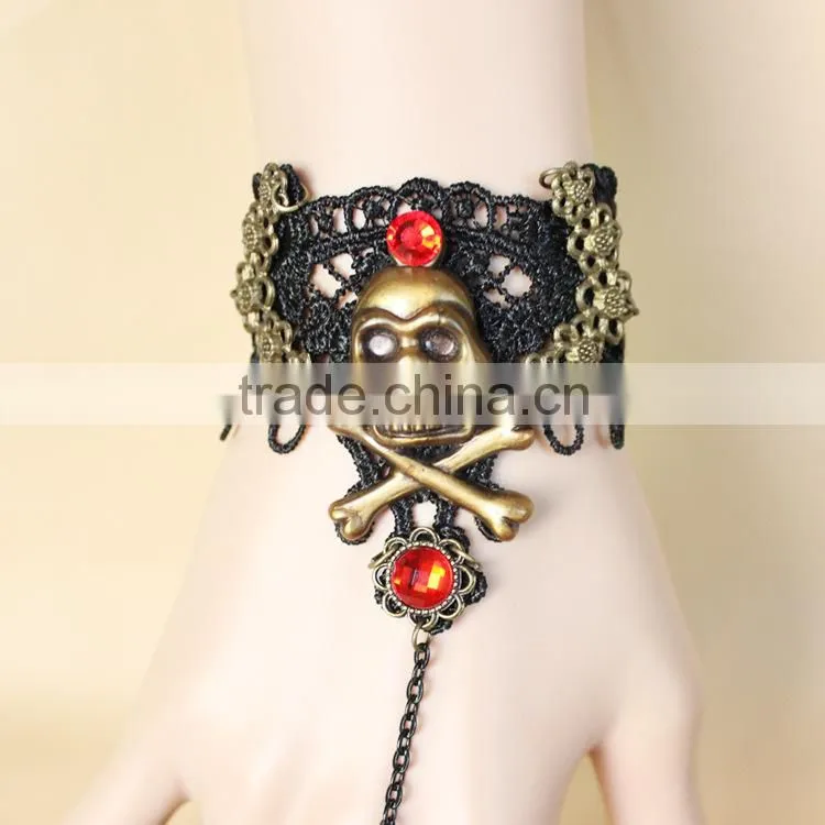 skull cheap woven lace bracelet, lace cuff bracelet