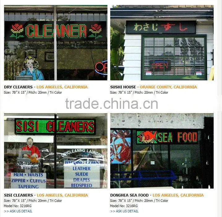 Asram 32X128pixel P7.62mm red green indoor dot matrix led message display sign with scrolling moving text