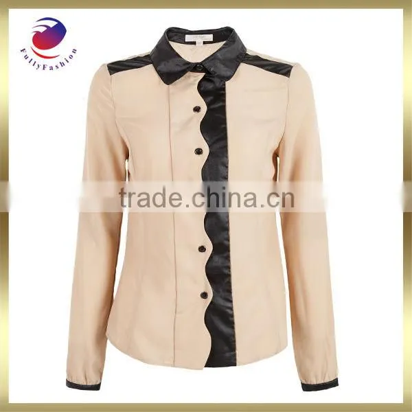 casual blouse for fat woman long sleeve button placket shirt