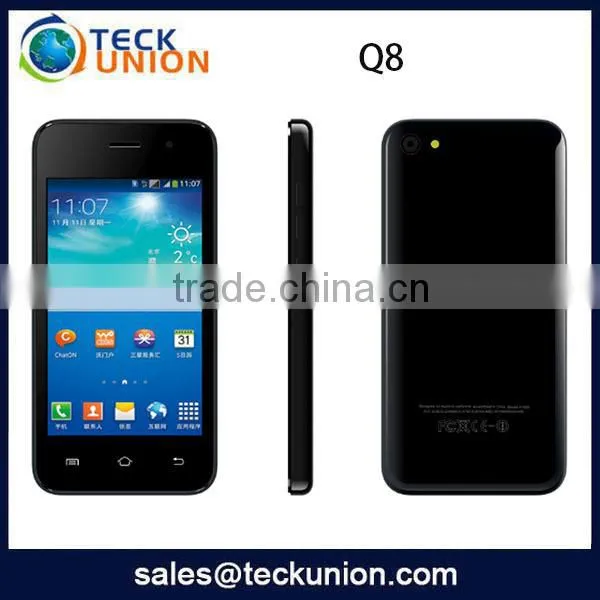 Made in china 4inch android 3G smartphone Q8 MTK6572 dual core dual camera