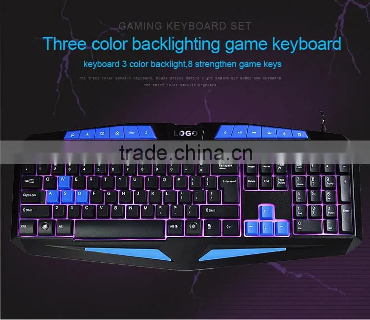 ISO factory wired gaming keyboard_three colors backlit keyboard
