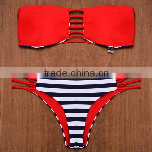 Navy blue and white striped popular Brazilian reversible bikini
