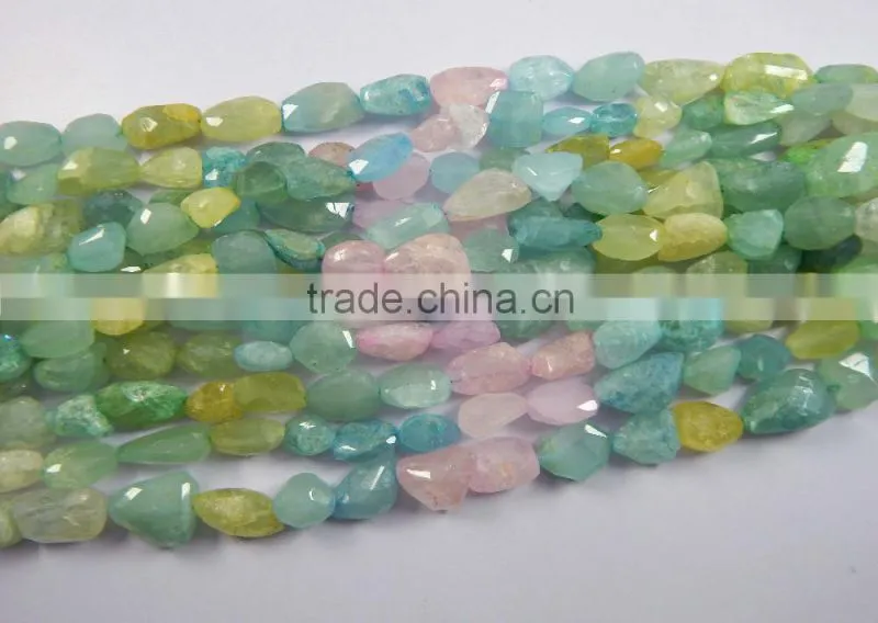 NATURAL FACETED MULTI COLOUR AQUAMARINE TUMBLE SHAPE BEADS