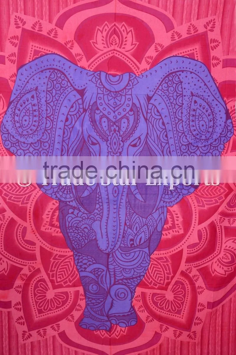 Ethnic Good Luck Indian Elephant With Lotus Mandala Home Decor Hippie Wall Art Bohemian Wall Hanging Tapestry