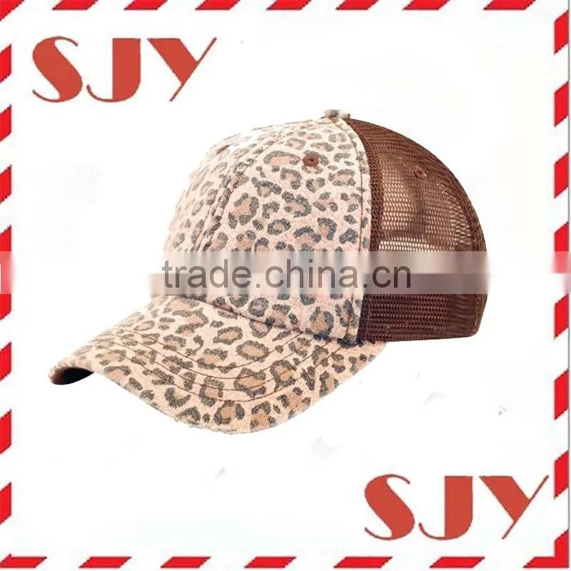 Low Profile Canvas Leopard Printed Mesh Trucker Cap