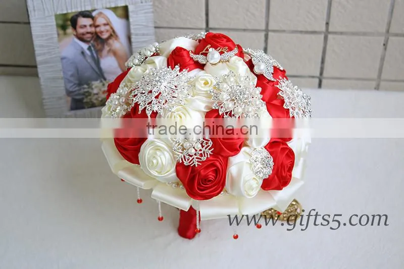 Iridescent Brooch Bouquet Handmade red Jeweled Bouquet